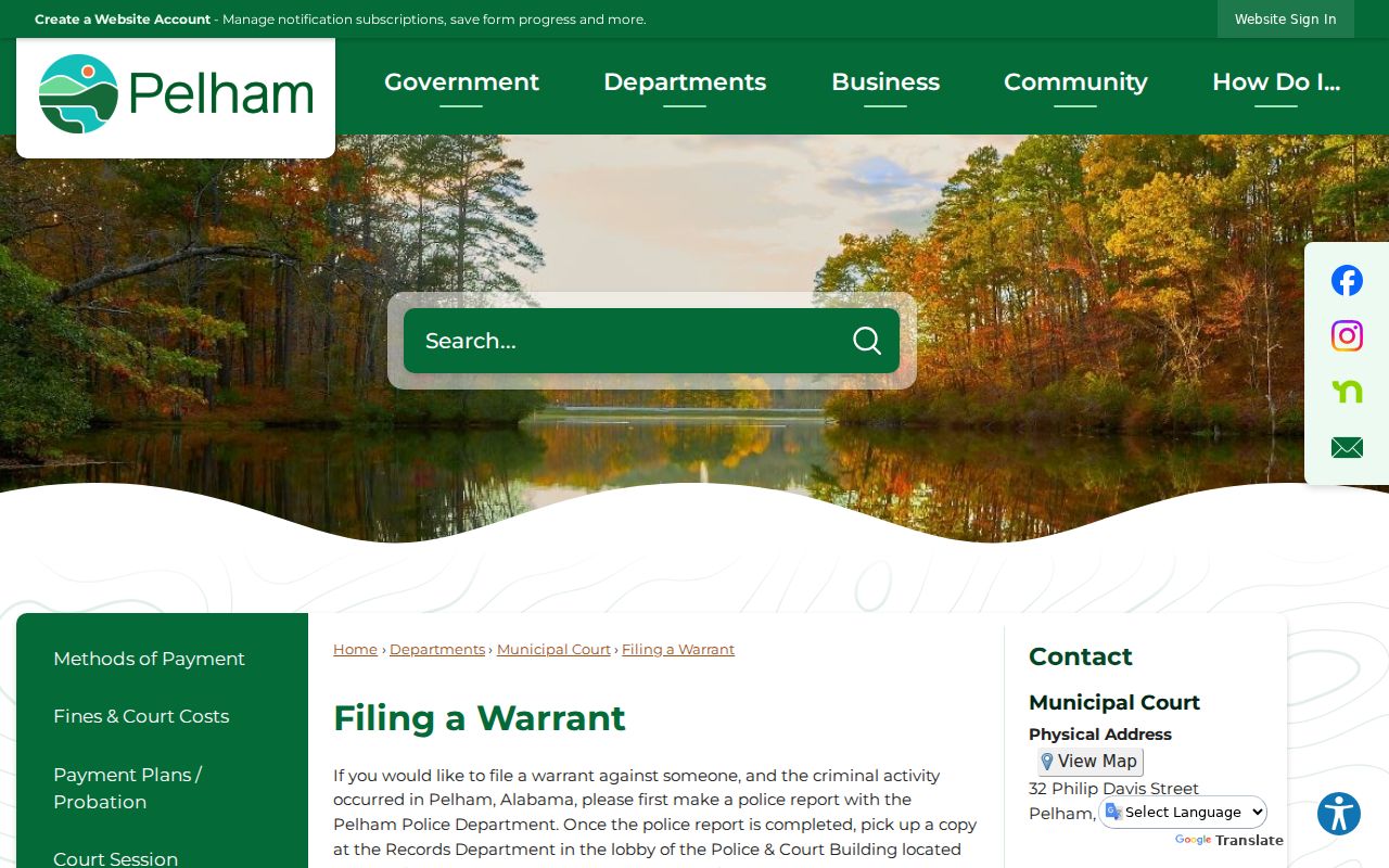Shelby County municipal warrant filing steps for Pelham
