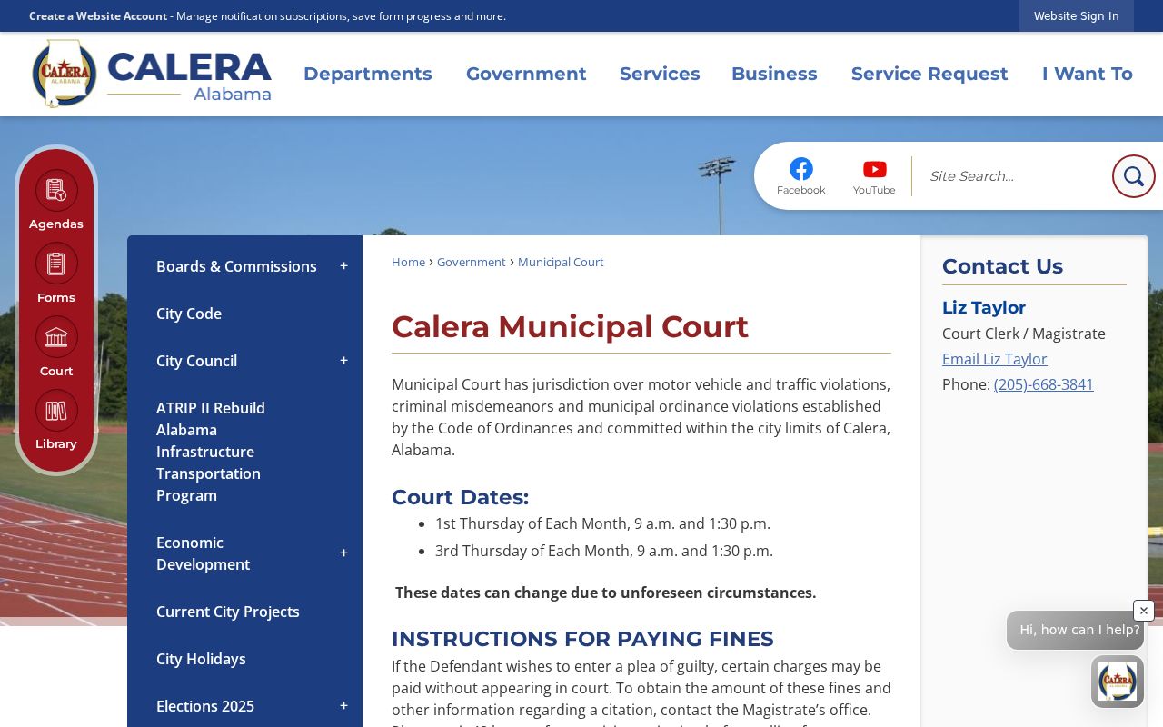 Calera Municipal Court schedule, payment, interpreter, and address information
