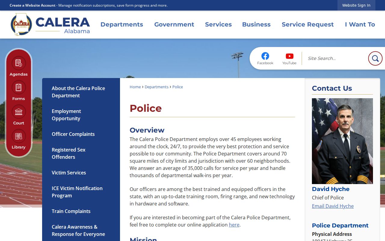 Calera Police Department official location and contact information